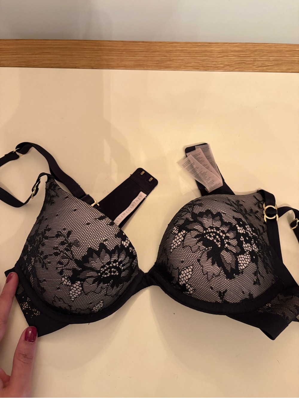 Stella McCartney Black Lace Overlay Push-Up Bra